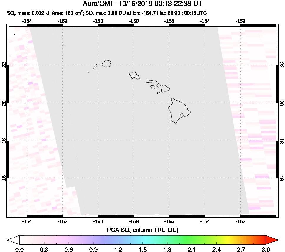 A sulfur dioxide image over Hawaii, USA on Oct 16, 2019.
