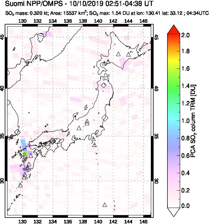 A sulfur dioxide image over Japan on Oct 10, 2019.