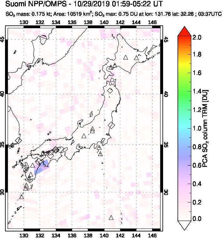 A sulfur dioxide image over Japan on Oct 29, 2019.