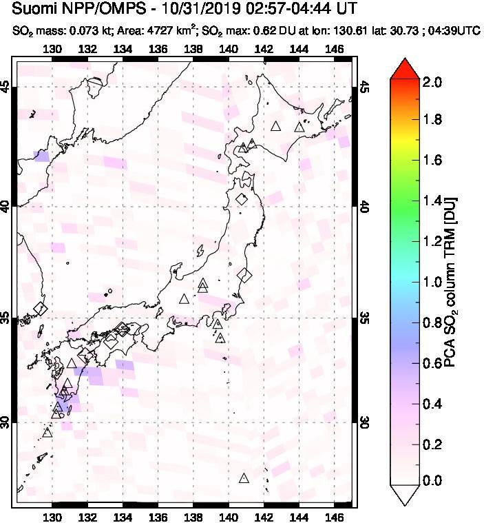 A sulfur dioxide image over Japan on Oct 31, 2019.