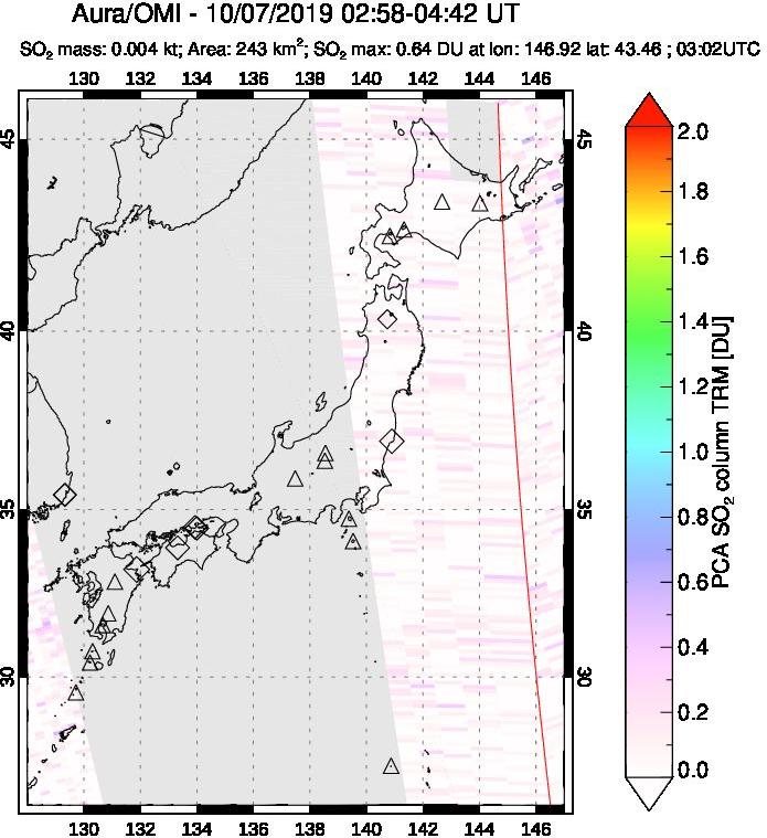 A sulfur dioxide image over Japan on Oct 07, 2019.