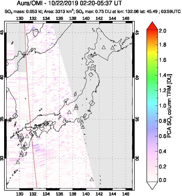 A sulfur dioxide image over Japan on Oct 22, 2019.