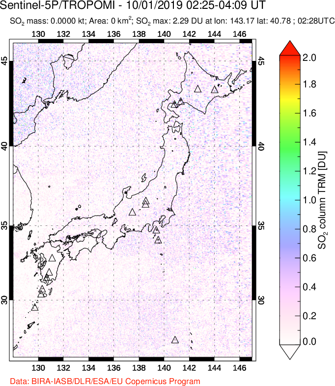 A sulfur dioxide image over Japan on Oct 01, 2019.
