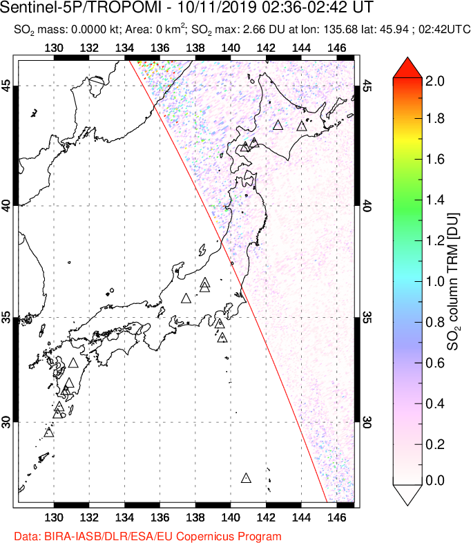 A sulfur dioxide image over Japan on Oct 11, 2019.