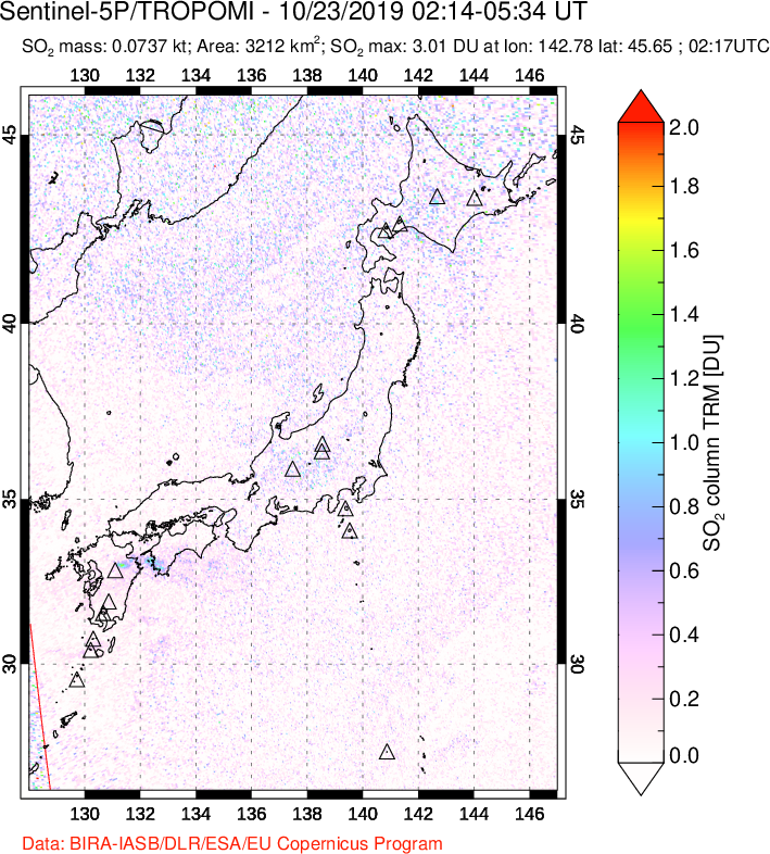 A sulfur dioxide image over Japan on Oct 23, 2019.