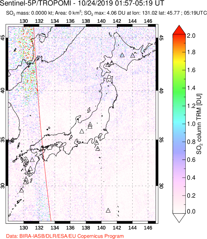 A sulfur dioxide image over Japan on Oct 24, 2019.