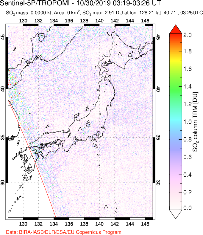 A sulfur dioxide image over Japan on Oct 30, 2019.