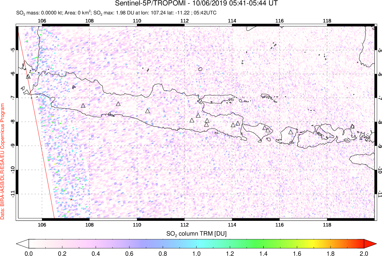 A sulfur dioxide image over Java, Indonesia on Oct 06, 2019.