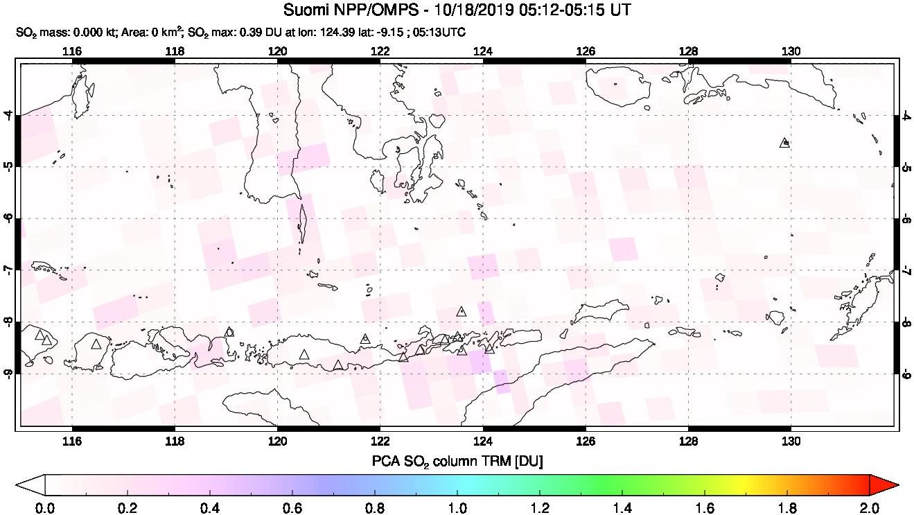 A sulfur dioxide image over Lesser Sunda Islands, Indonesia on Oct 18, 2019.
