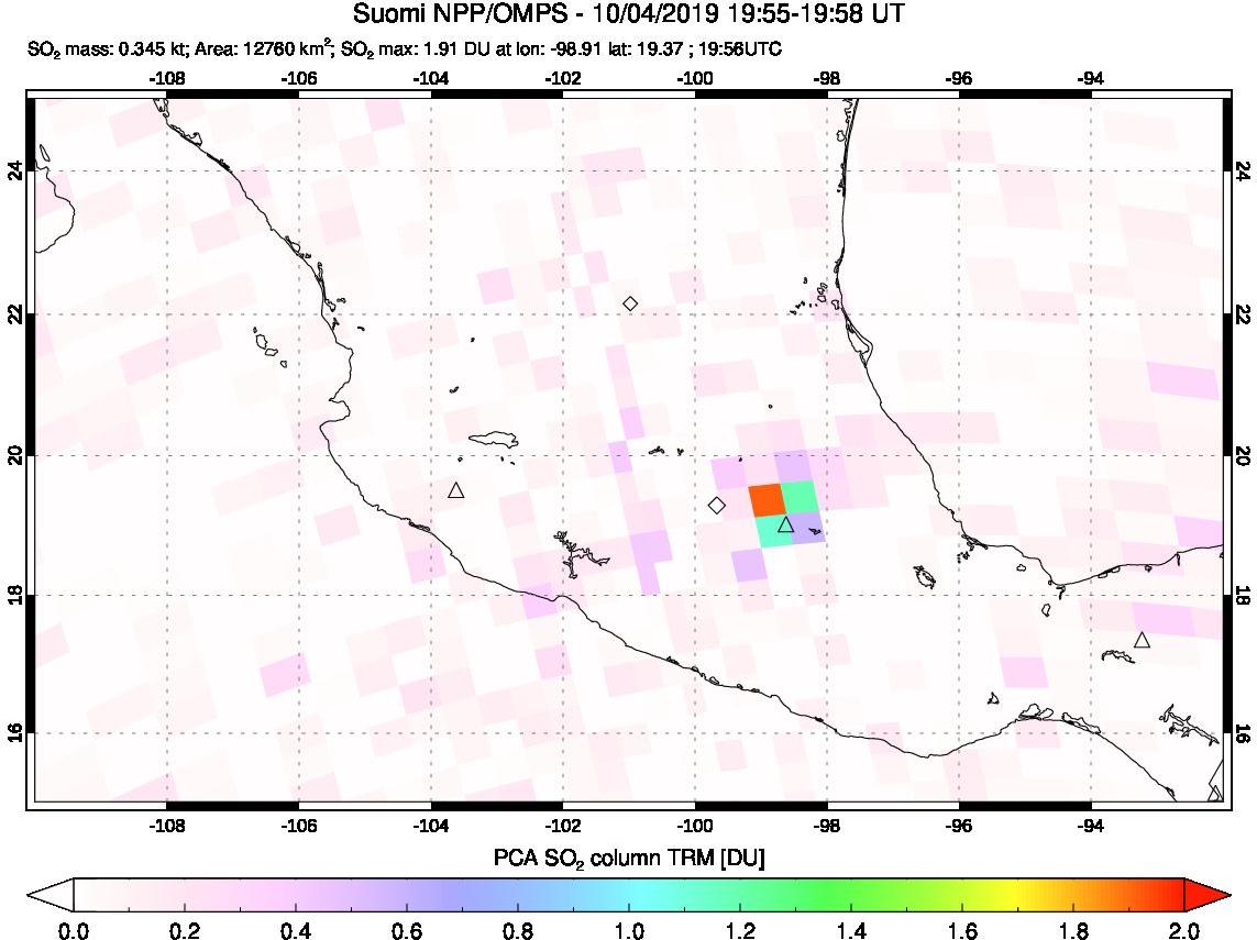 A sulfur dioxide image over Mexico on Oct 04, 2019.