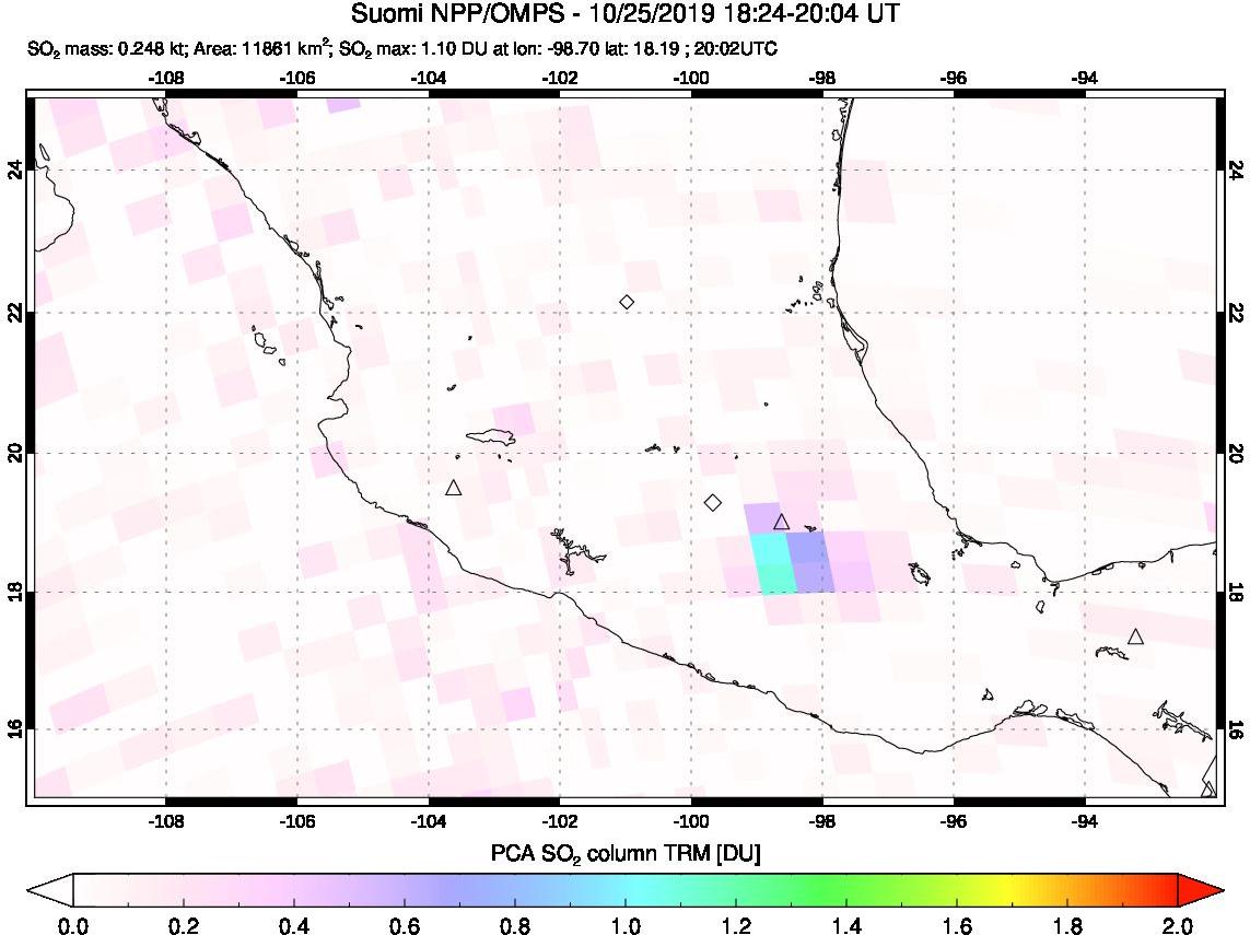 A sulfur dioxide image over Mexico on Oct 25, 2019.