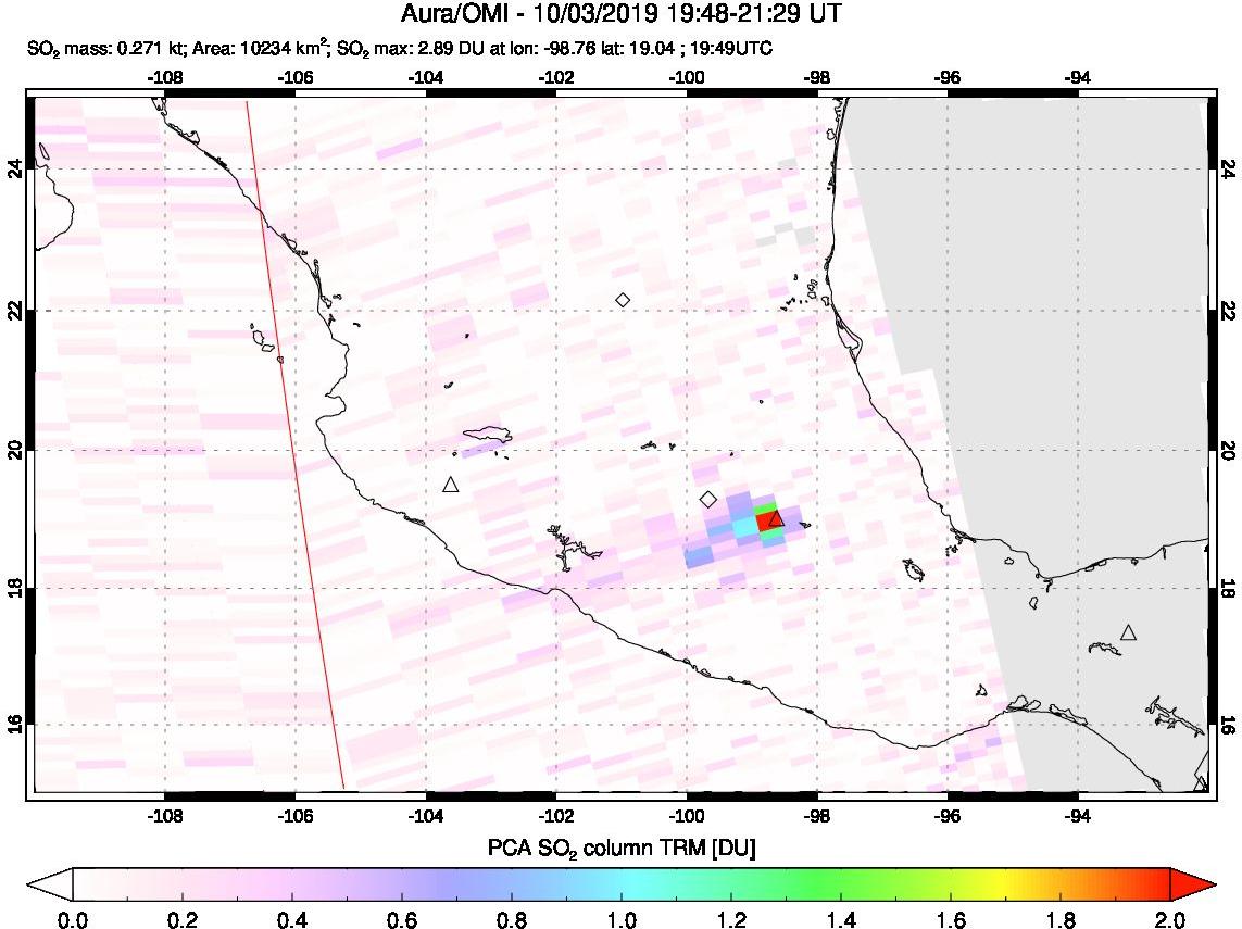 A sulfur dioxide image over Mexico on Oct 03, 2019.