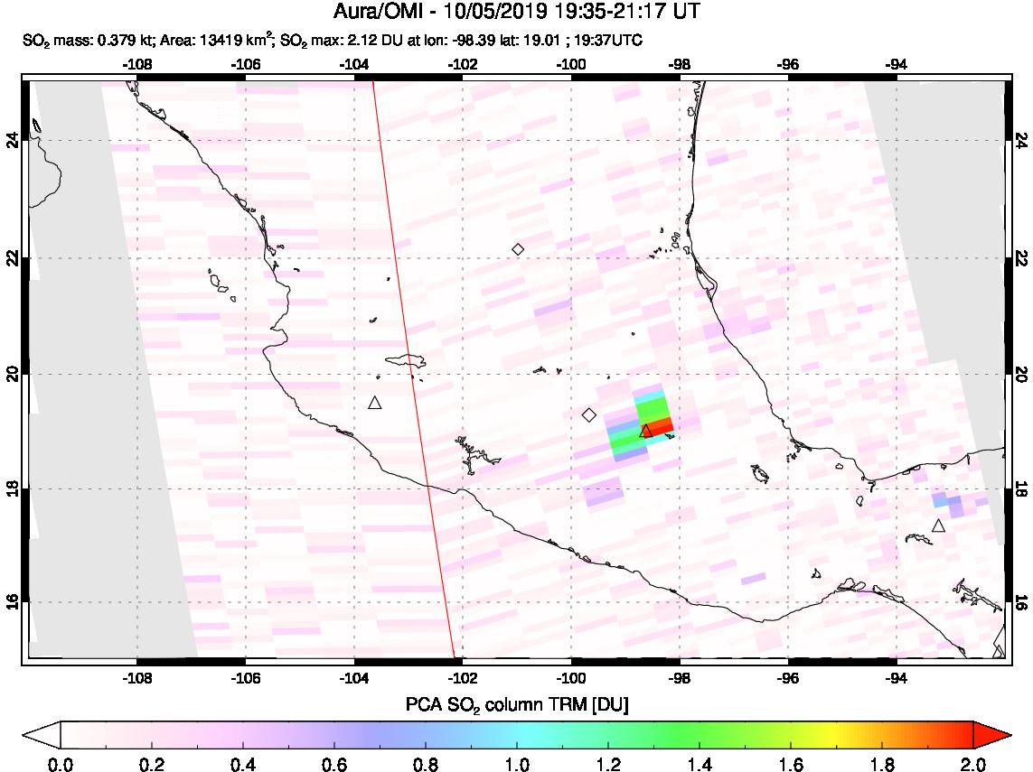 A sulfur dioxide image over Mexico on Oct 05, 2019.