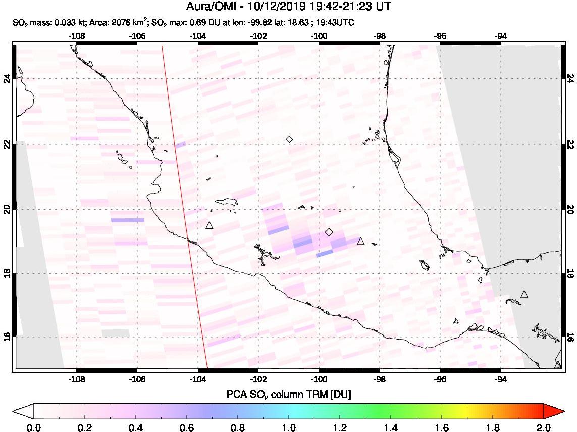 A sulfur dioxide image over Mexico on Oct 12, 2019.