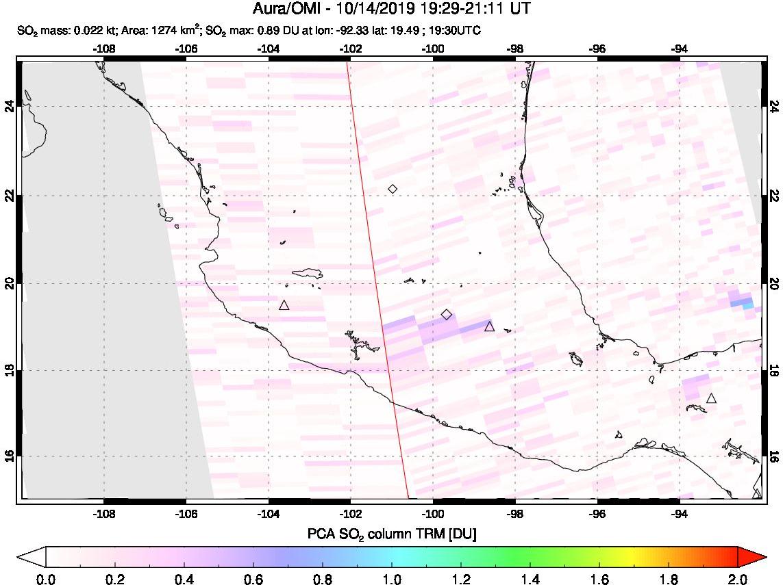 A sulfur dioxide image over Mexico on Oct 14, 2019.