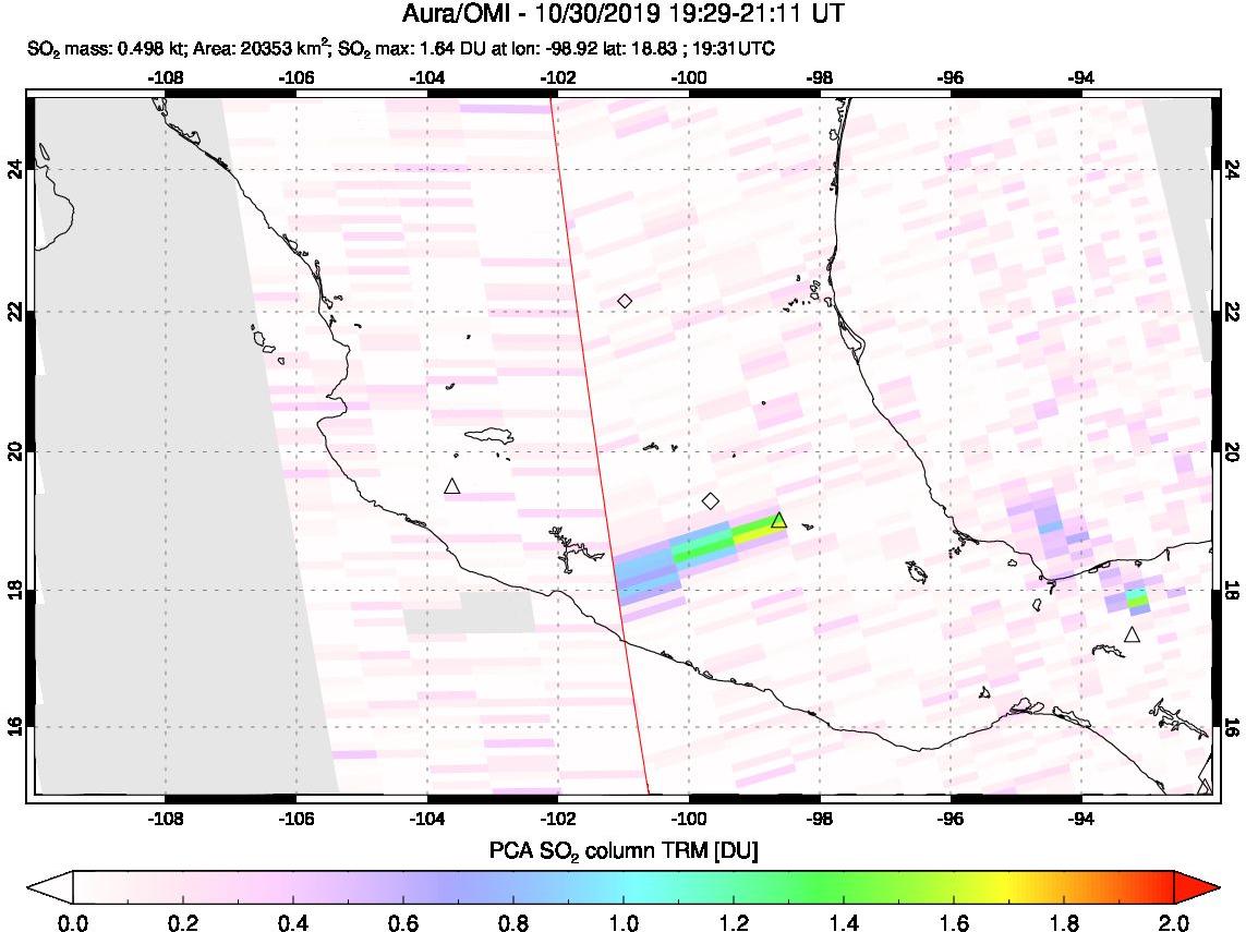 A sulfur dioxide image over Mexico on Oct 30, 2019.