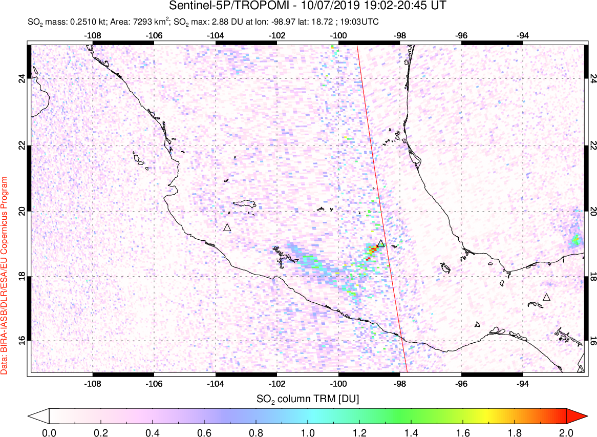 A sulfur dioxide image over Mexico on Oct 07, 2019.