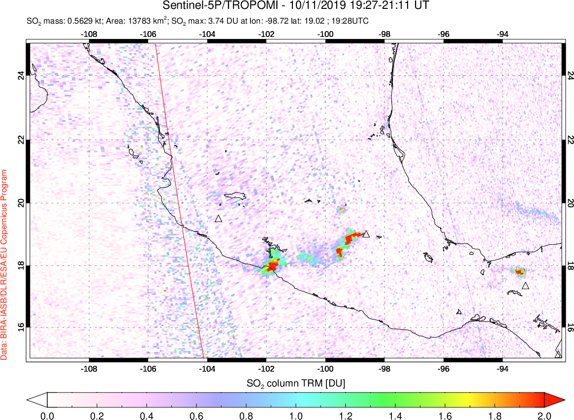 A sulfur dioxide image over Mexico on Oct 11, 2019.