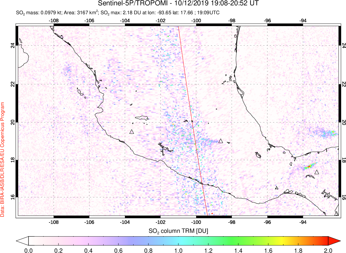 A sulfur dioxide image over Mexico on Oct 12, 2019.