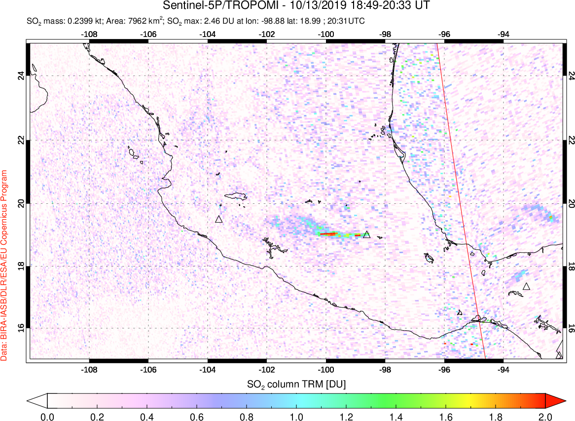 A sulfur dioxide image over Mexico on Oct 13, 2019.