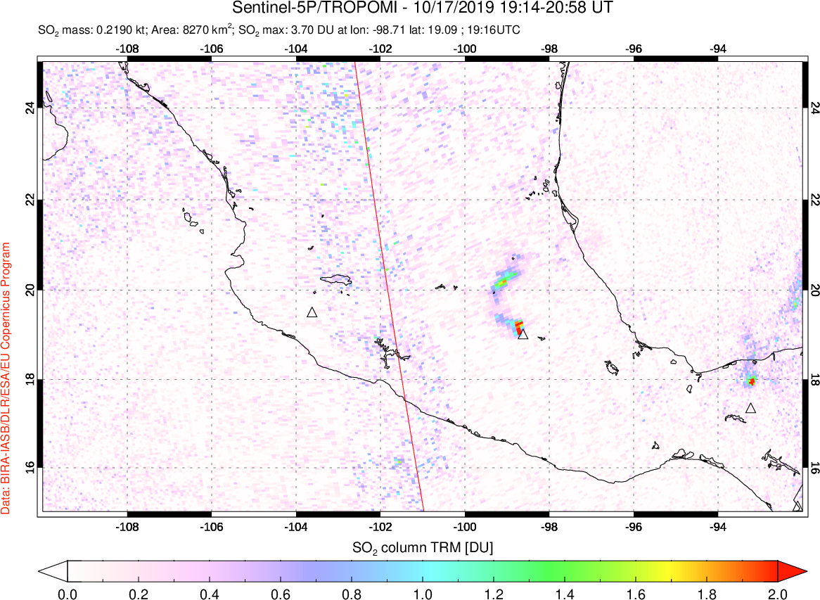 A sulfur dioxide image over Mexico on Oct 17, 2019.