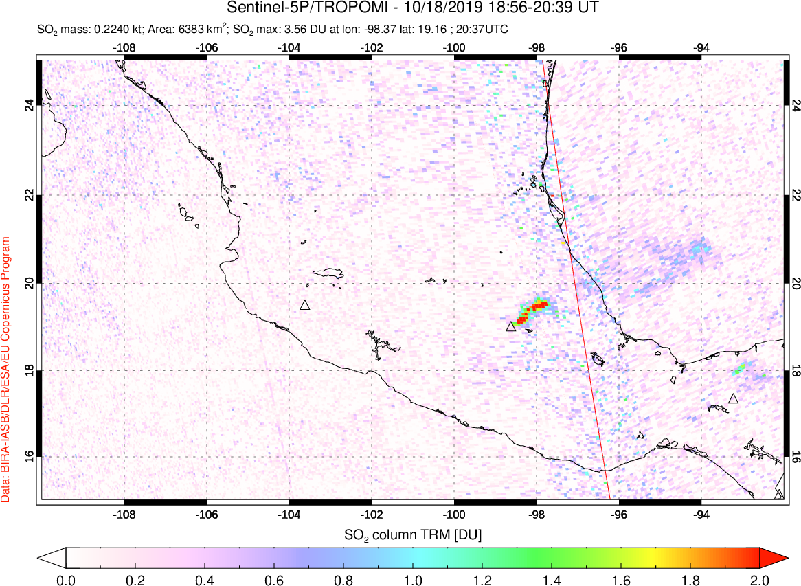 A sulfur dioxide image over Mexico on Oct 18, 2019.