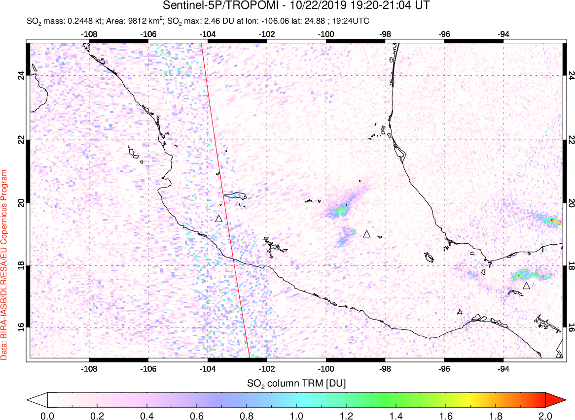 A sulfur dioxide image over Mexico on Oct 22, 2019.