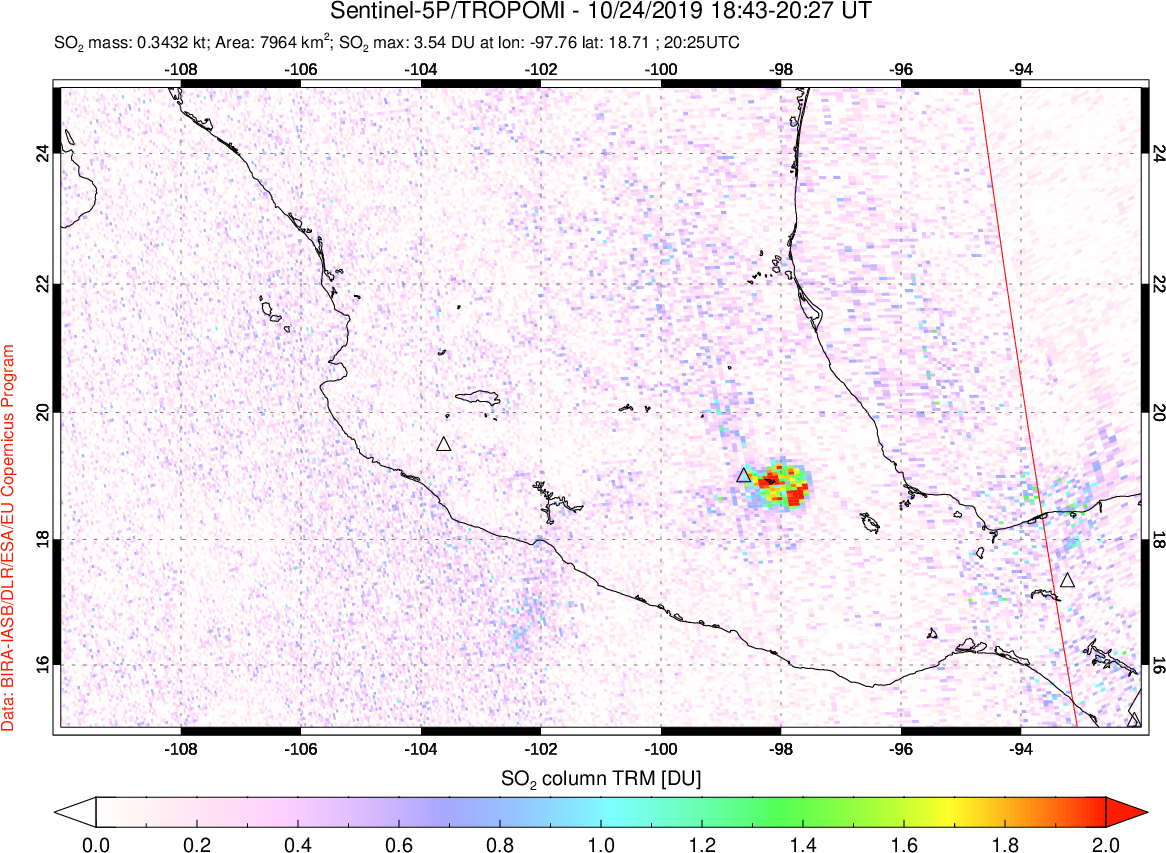 A sulfur dioxide image over Mexico on Oct 24, 2019.
