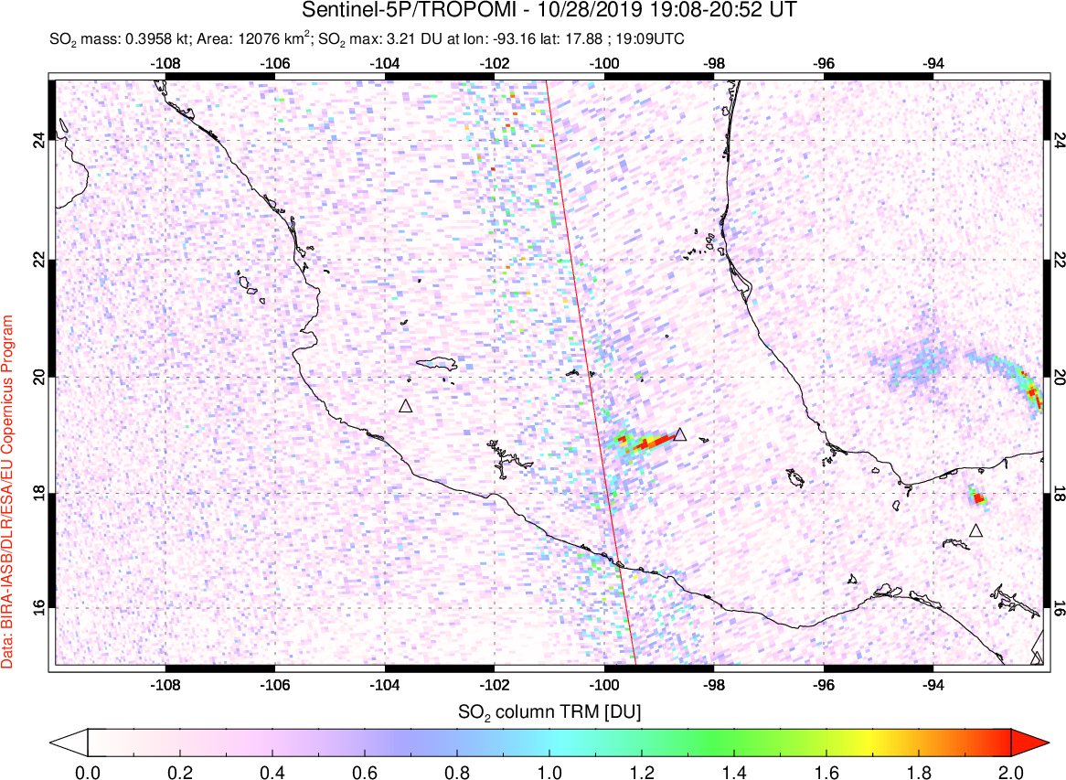 A sulfur dioxide image over Mexico on Oct 28, 2019.