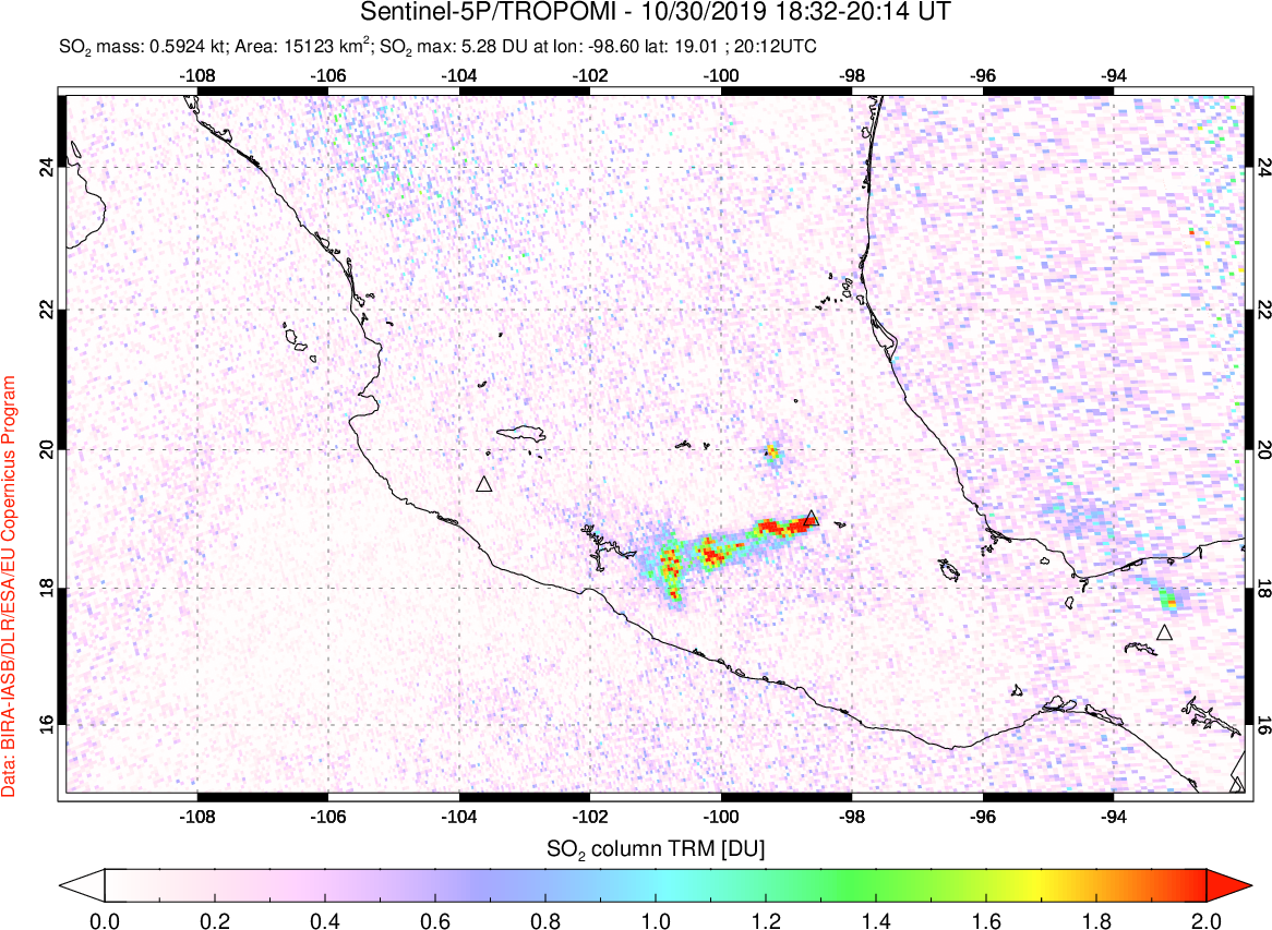 A sulfur dioxide image over Mexico on Oct 30, 2019.