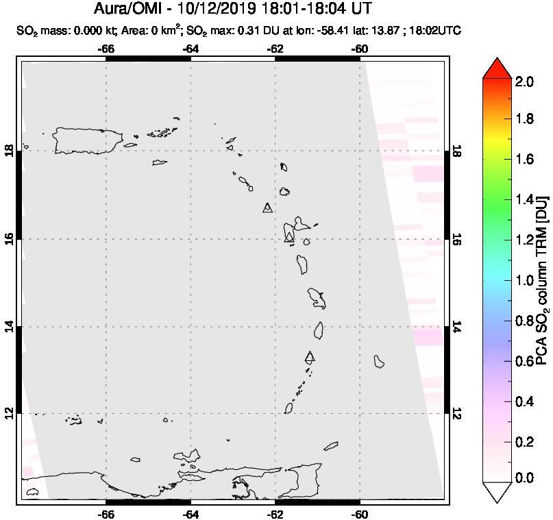 A sulfur dioxide image over Montserrat, West Indies on Oct 12, 2019.