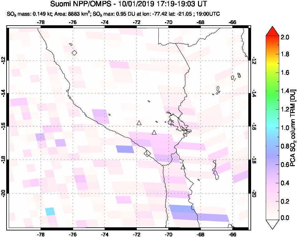 A sulfur dioxide image over Peru on Oct 01, 2019.