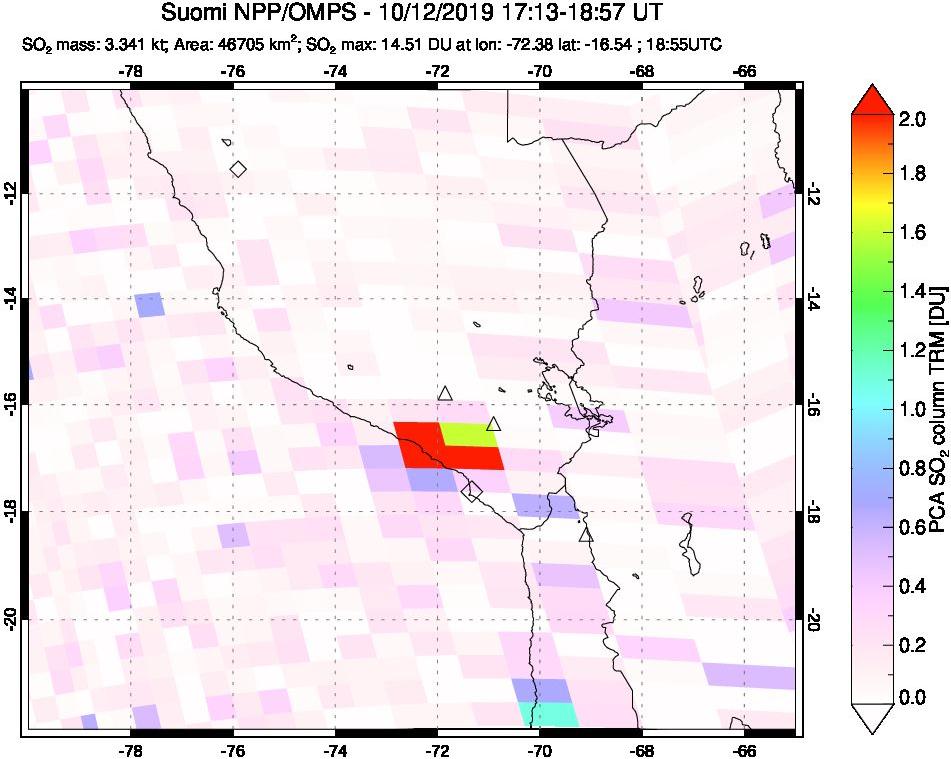 A sulfur dioxide image over Peru on Oct 12, 2019.