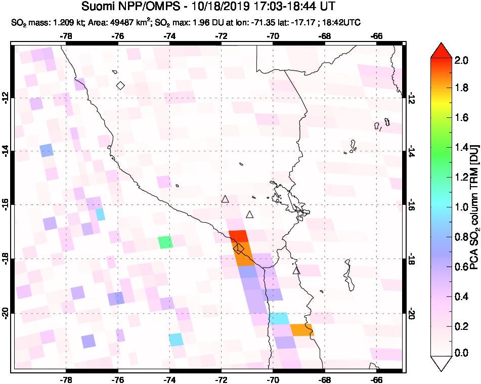 A sulfur dioxide image over Peru on Oct 18, 2019.