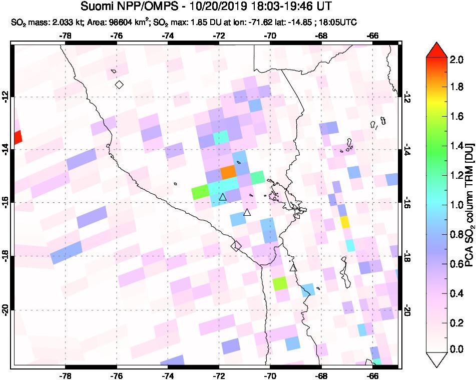 A sulfur dioxide image over Peru on Oct 20, 2019.