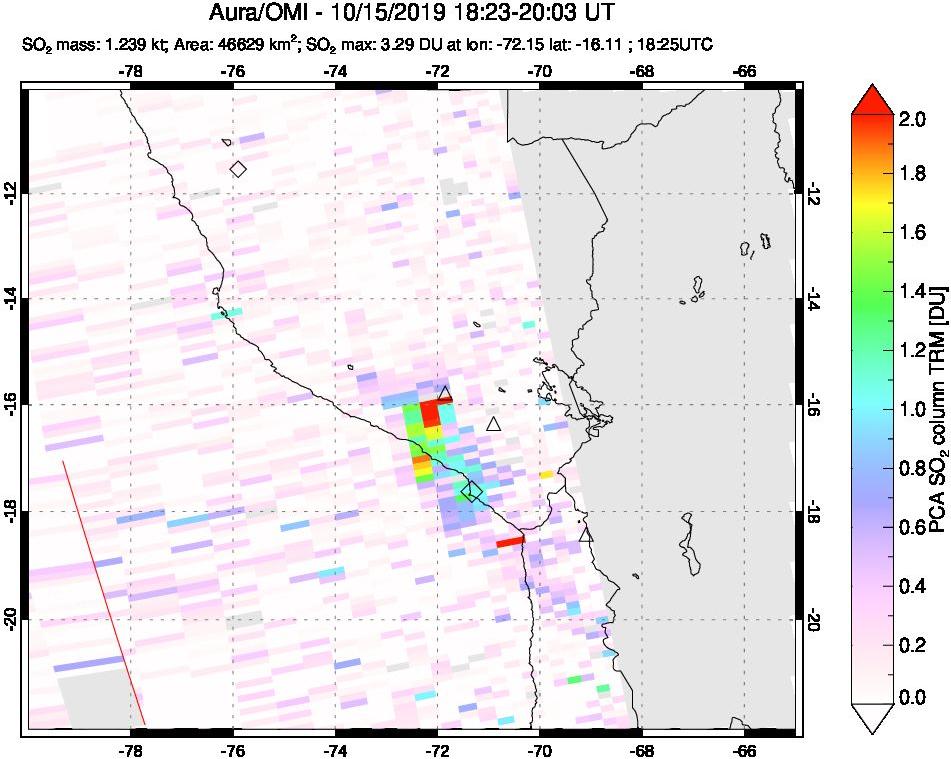 A sulfur dioxide image over Peru on Oct 15, 2019.