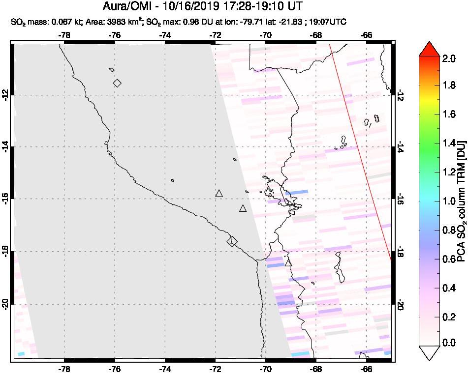 A sulfur dioxide image over Peru on Oct 16, 2019.