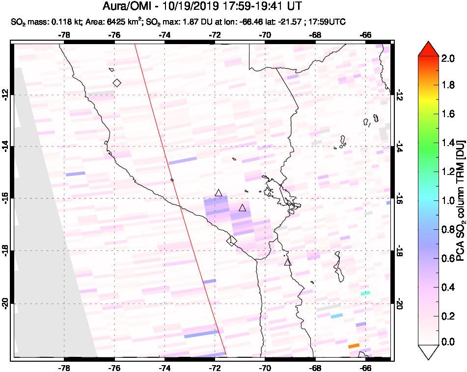 A sulfur dioxide image over Peru on Oct 19, 2019.