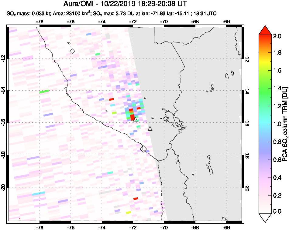 A sulfur dioxide image over Peru on Oct 22, 2019.