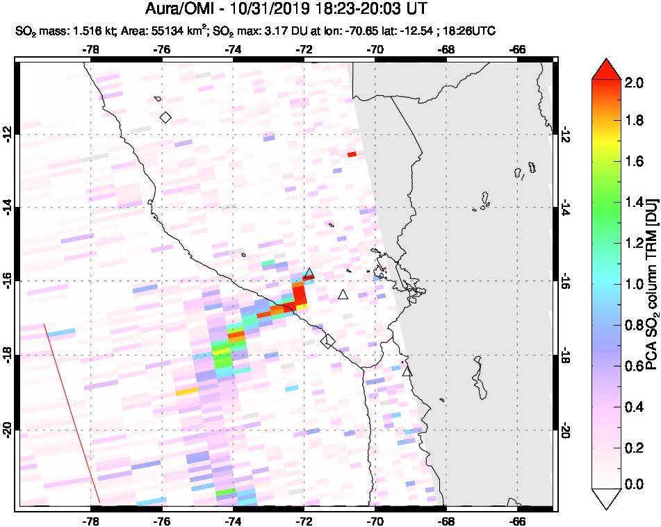 A sulfur dioxide image over Peru on Oct 31, 2019.