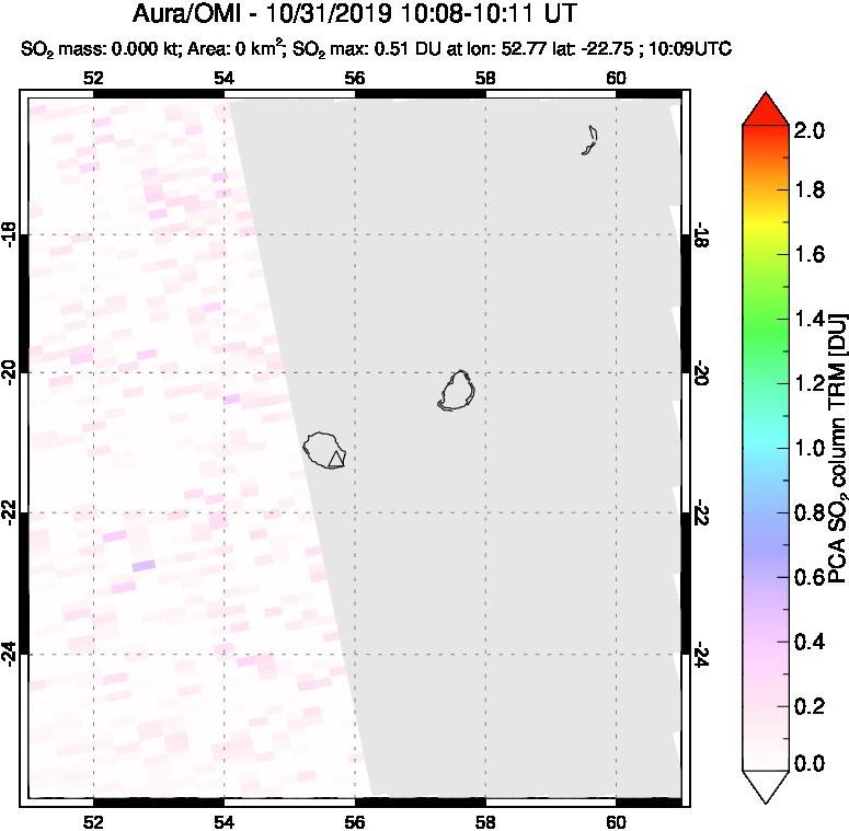 A sulfur dioxide image over Reunion Island, Indian Ocean on Oct 31, 2019.