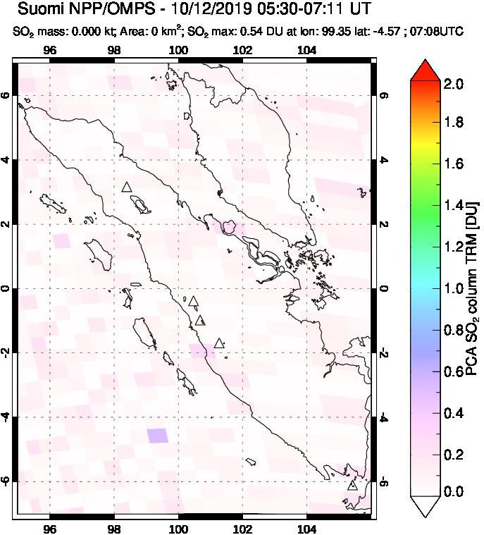 A sulfur dioxide image over Sumatra, Indonesia on Oct 12, 2019.