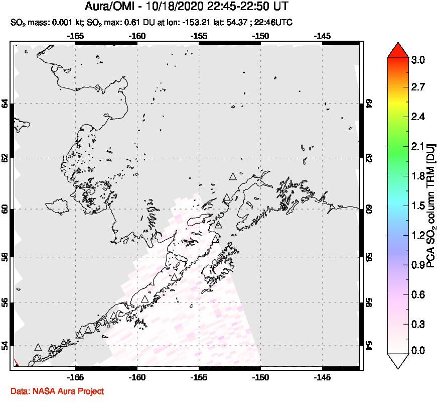 A sulfur dioxide image over Alaska, USA on Oct 18, 2020.