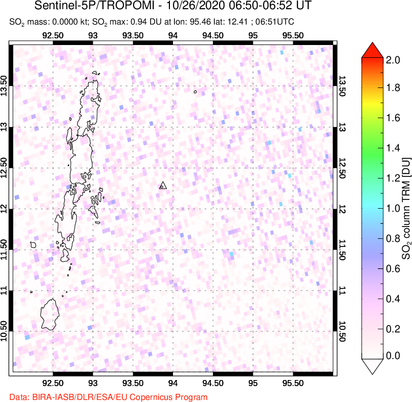 A sulfur dioxide image over Andaman Islands, Indian Ocean on Oct 26, 2020.