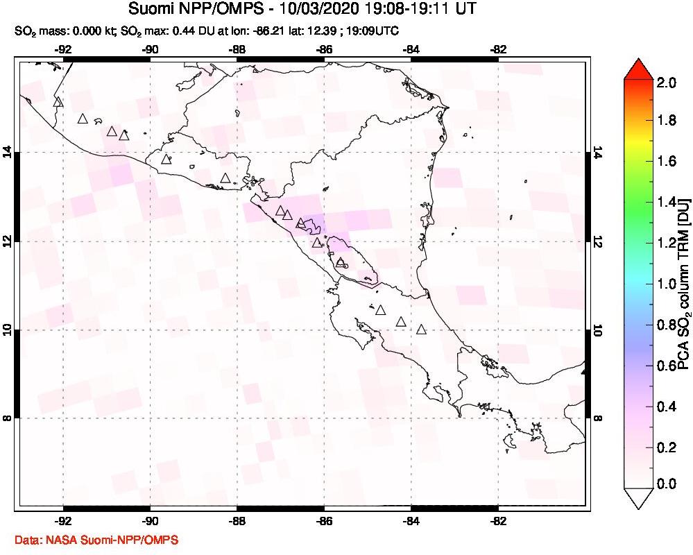A sulfur dioxide image over Central America on Oct 03, 2020.