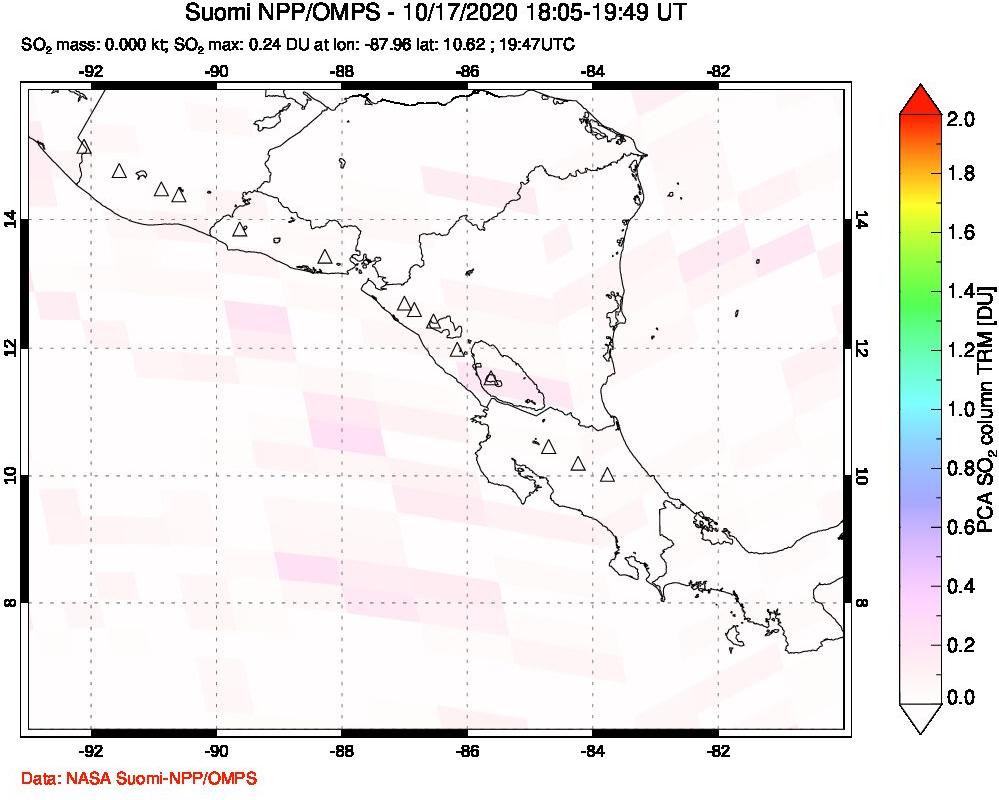 A sulfur dioxide image over Central America on Oct 17, 2020.