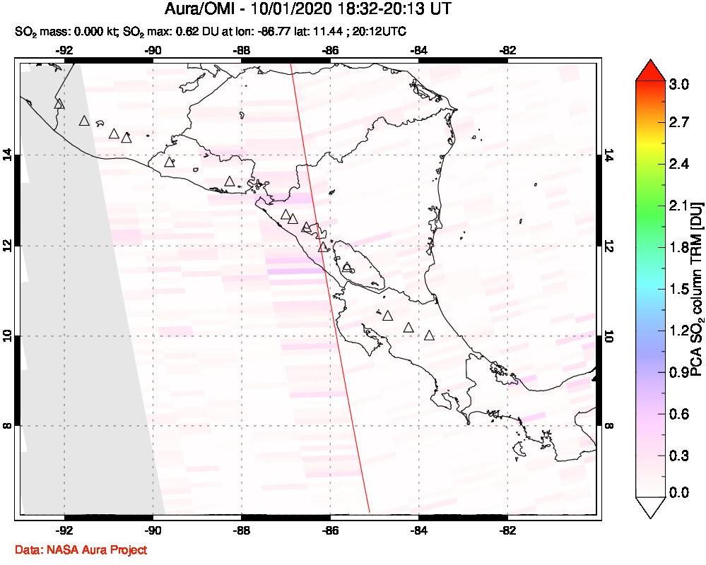 A sulfur dioxide image over Central America on Oct 01, 2020.