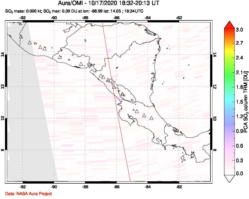 A sulfur dioxide image over Central America on Oct 17, 2020.