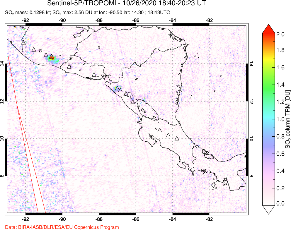 A sulfur dioxide image over Central America on Oct 26, 2020.