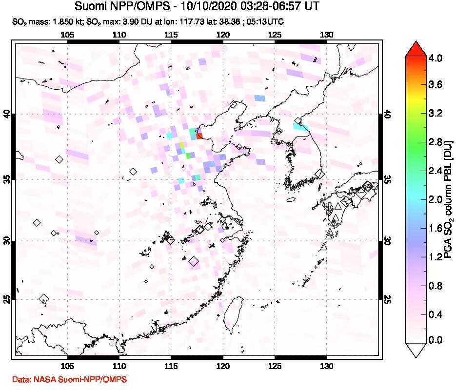 A sulfur dioxide image over Eastern China on Oct 10, 2020.